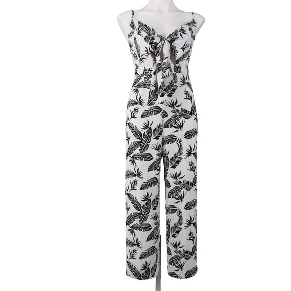 JAY GODFREY Pants - Jay Godfrey Jumpsuit Sz 6 White Black Printed Knot Front 100% Poly Jumpsuit